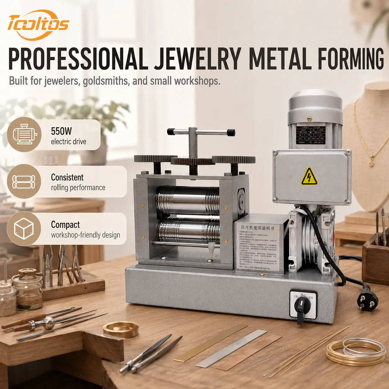 Tooltos Tooltos 550W 4-in-1 Electric Jewelry Rolling Mill