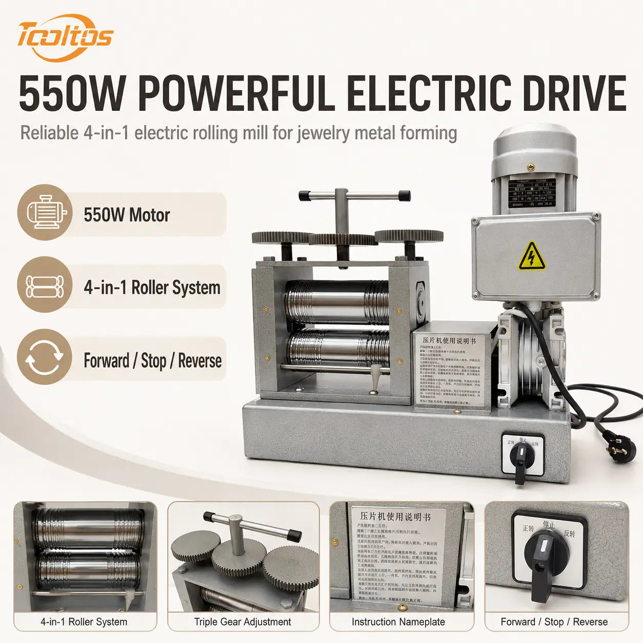 Tooltos Tooltos 550W 4-in-1 Electric Jewelry Rolling Mill