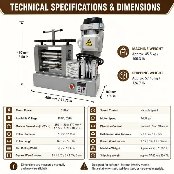 Tooltos Tooltos 550W Variable Speed Electric Jewelry Rolling Mill