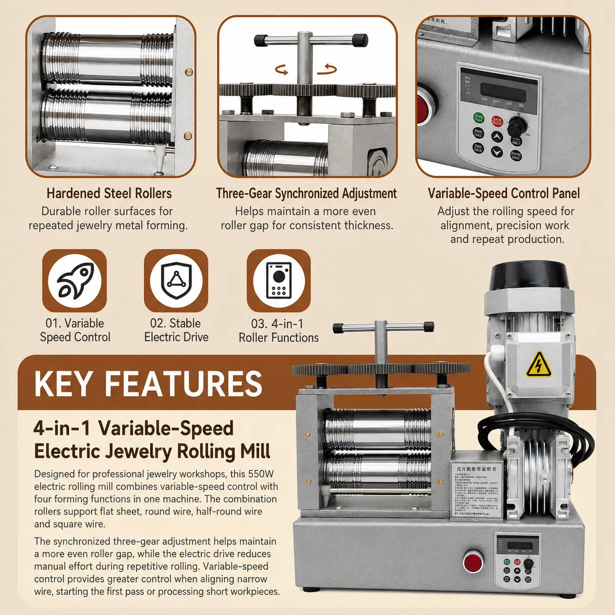 Tooltos Tooltos 550W Variable Speed Electric Jewelry Rolling Mill