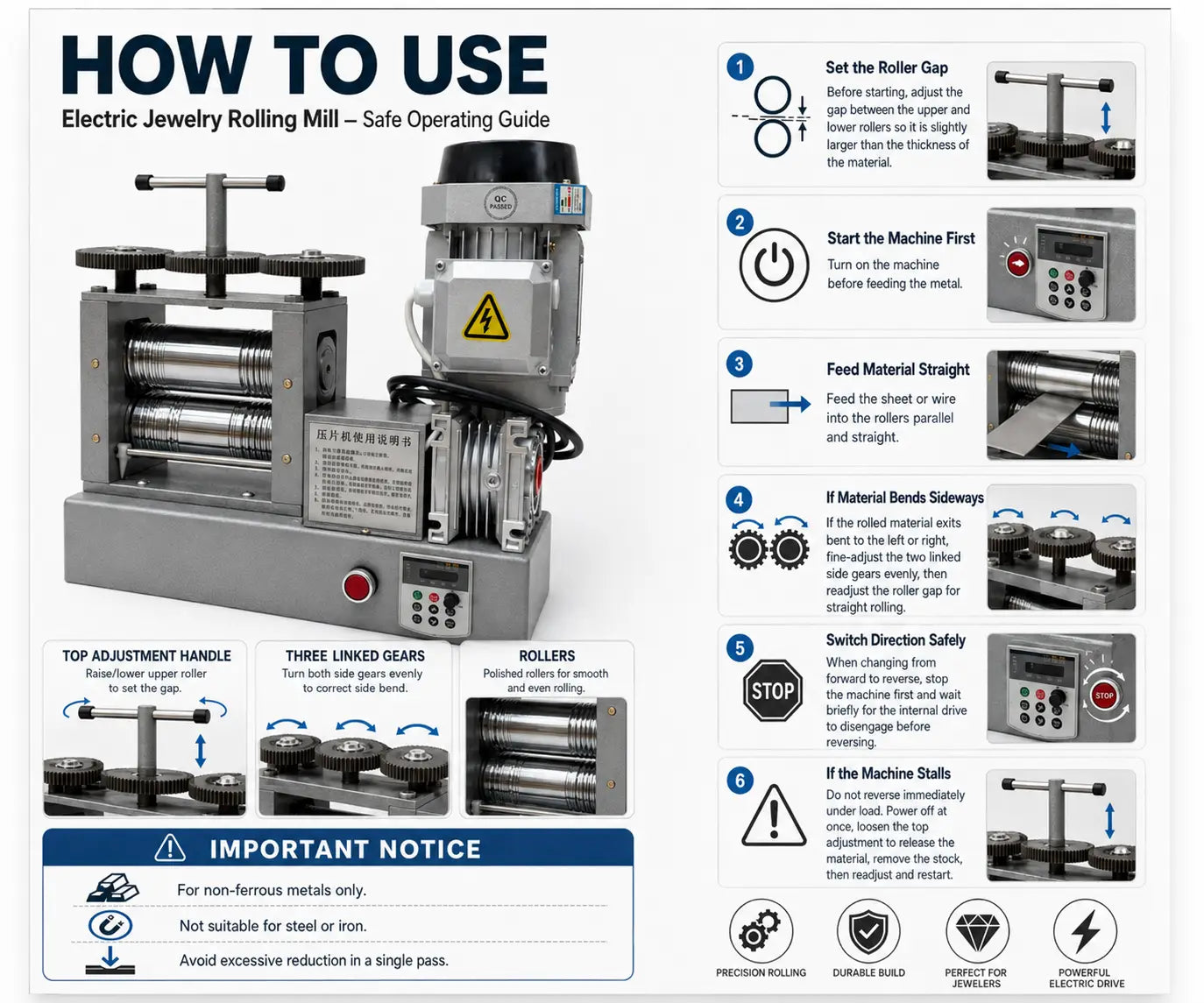 Tooltos Tooltos 550W Variable Speed Electric Jewelry Rolling Mill