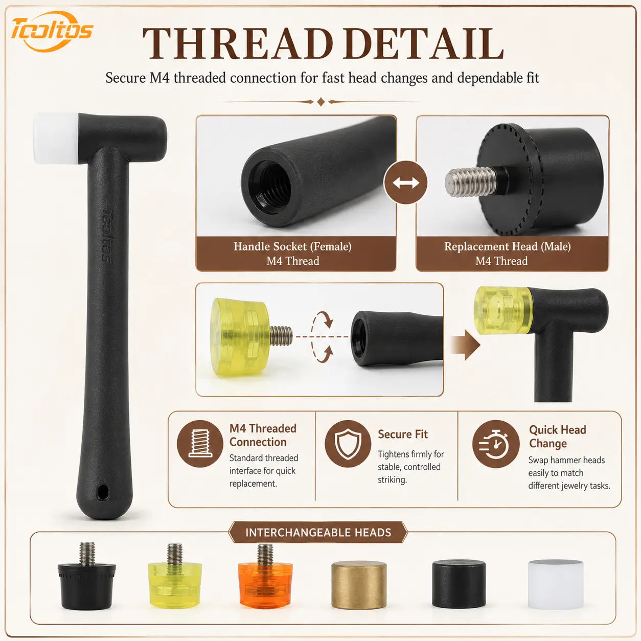Tooltos Tooltos Modular Jewelry Hammer Set | 6 Interchangeable Heads No-Mar