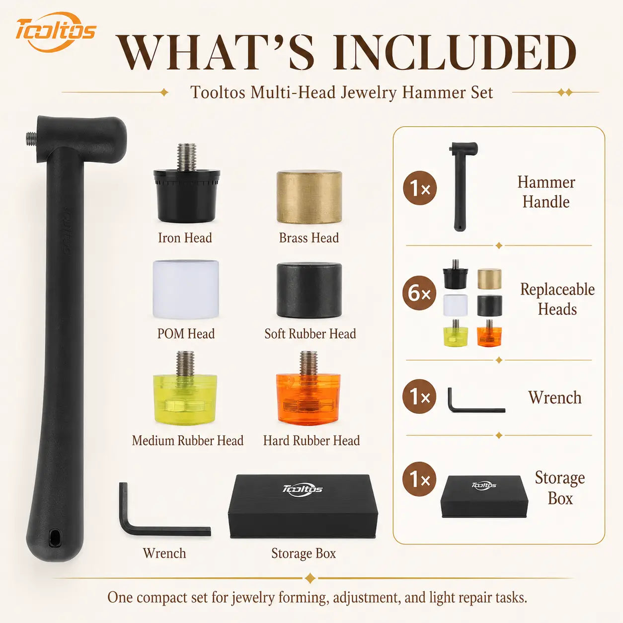 Tooltos Tooltos Modular Jewelry Hammer Set | 6 Interchangeable Heads No-Mar