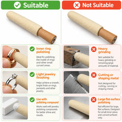 Illustrated guide showing suitable uses and precautions for the wool ring polishing stick