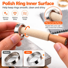 Wool polishing stick being used on the inner surface of a ring